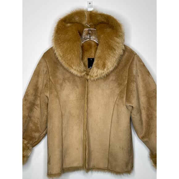 NWT Mixit Retro Faux Suede Fur large shawl collar Jacket coat Camel Brown large - Picture 4 of 15